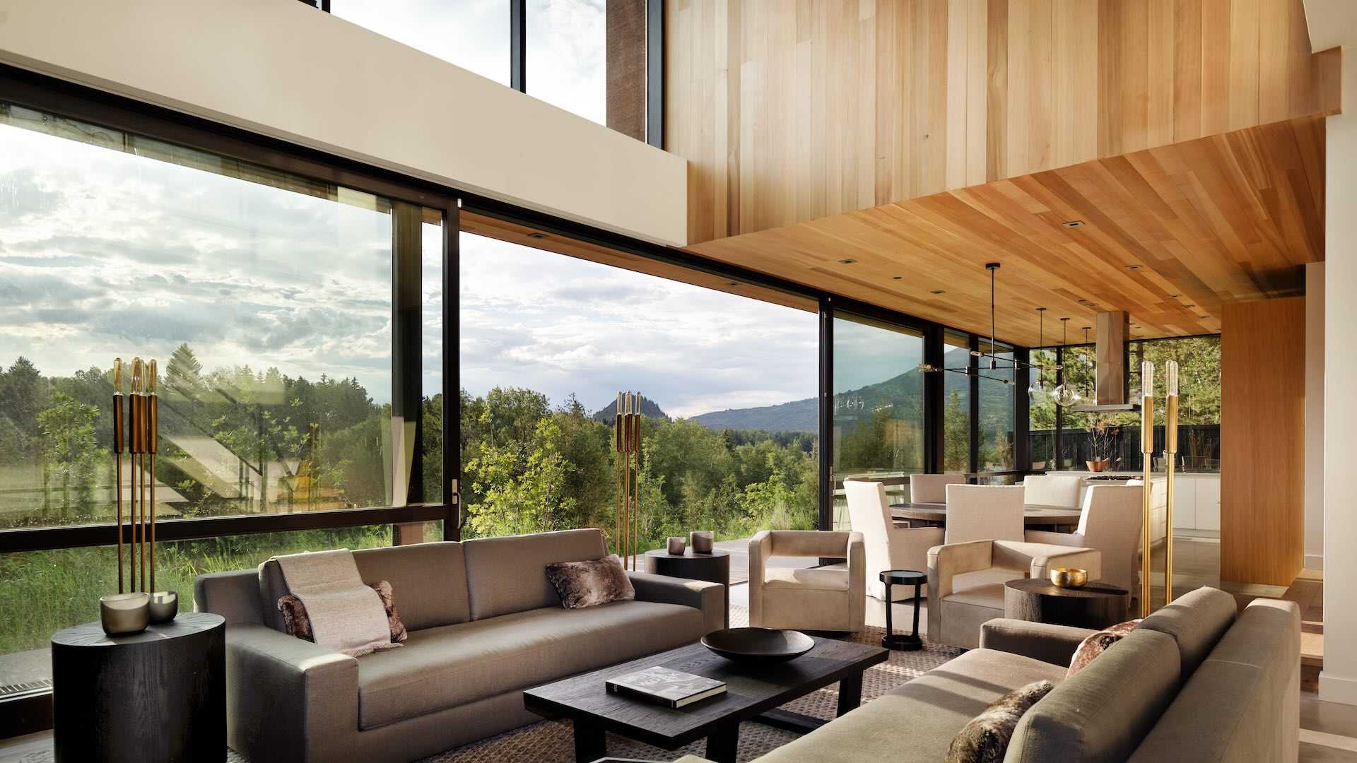Luxury living room with mountain views in an Aspen Vacation Rentals home