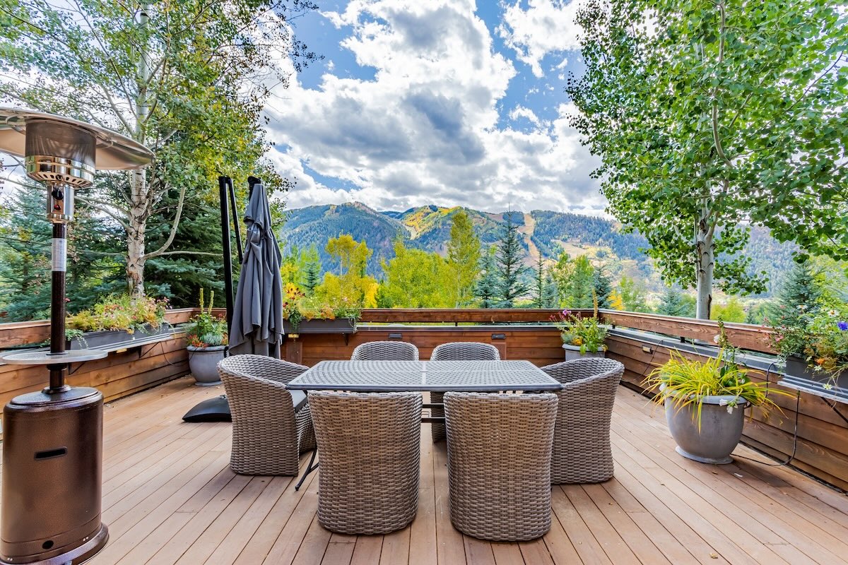 Luxury Aspen vacation rental balcony with mountain views